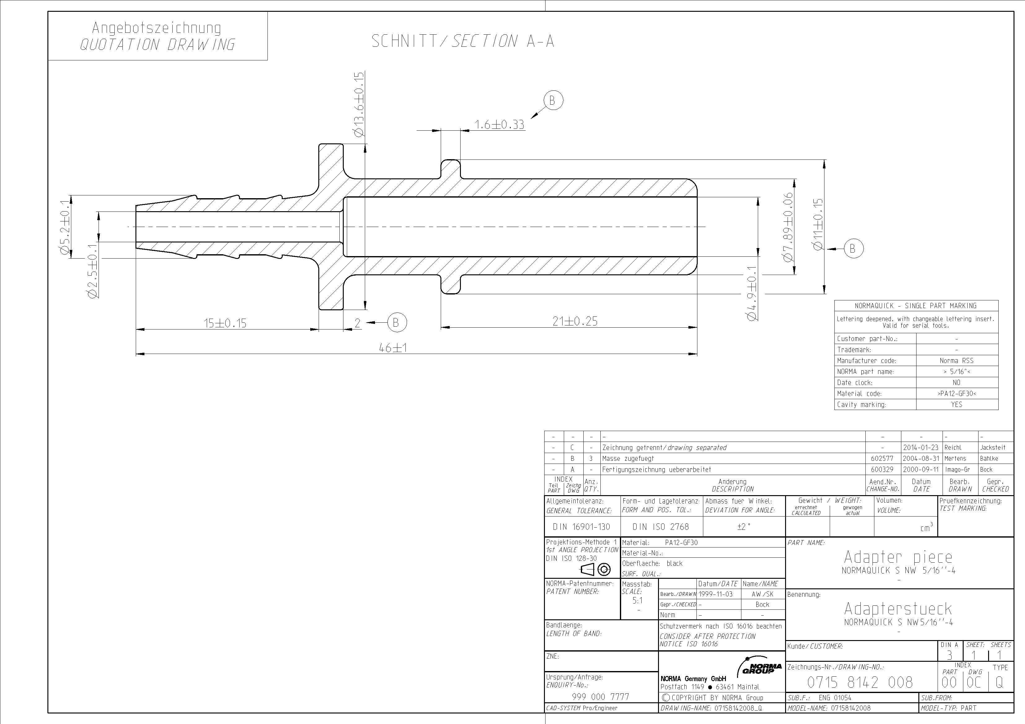 NQ-S Adapterstück NW 5/16", mit 4 mm Schlauchanschluss