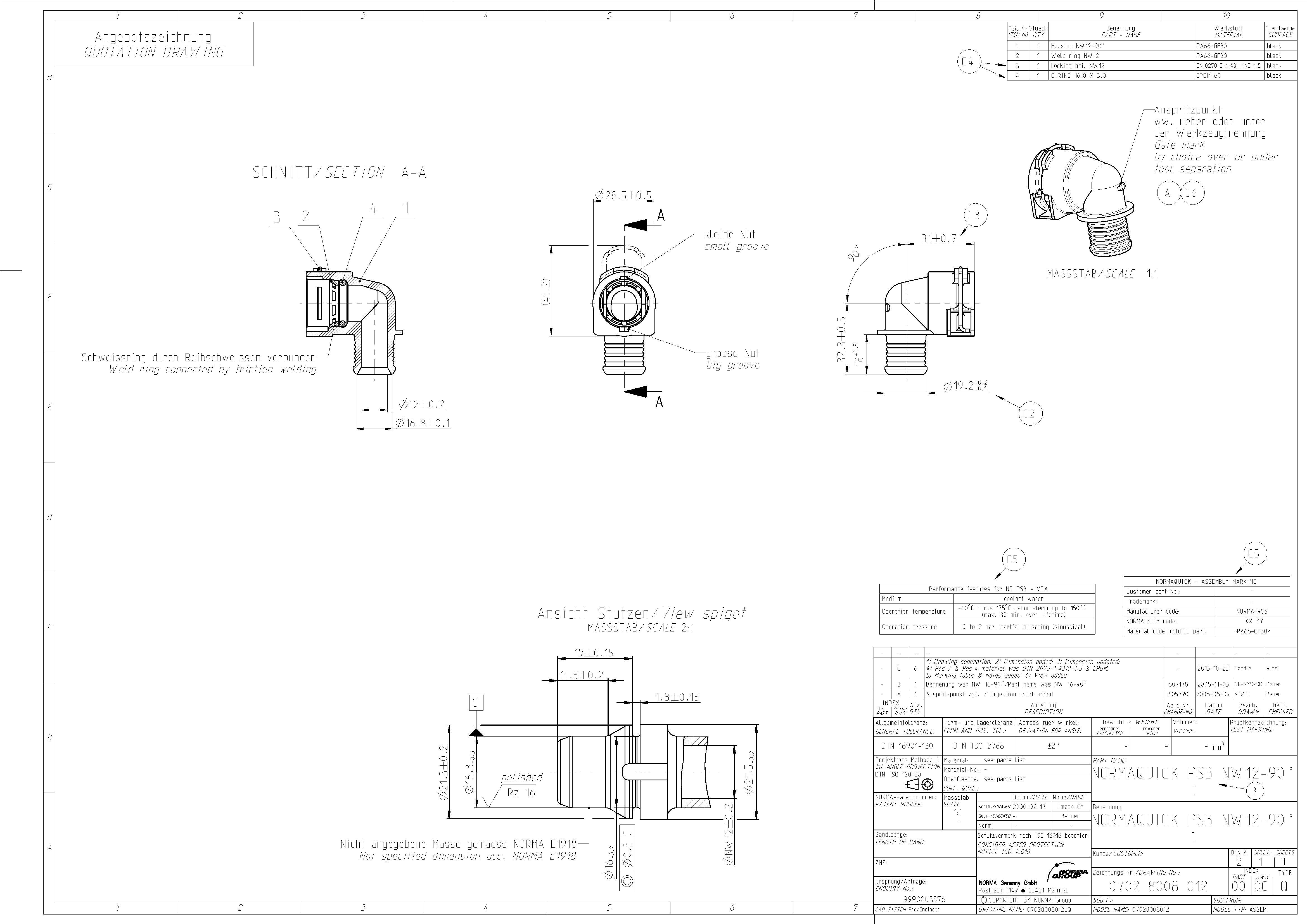 NQ-PS3 Steckverbindung NW 12 - 90° - EPDM