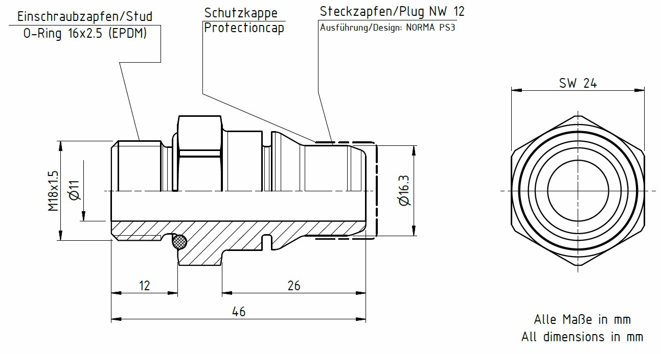 Stecknippel NW 12 M18x1.5 für NORMAQUICK PS3 | 40061033X