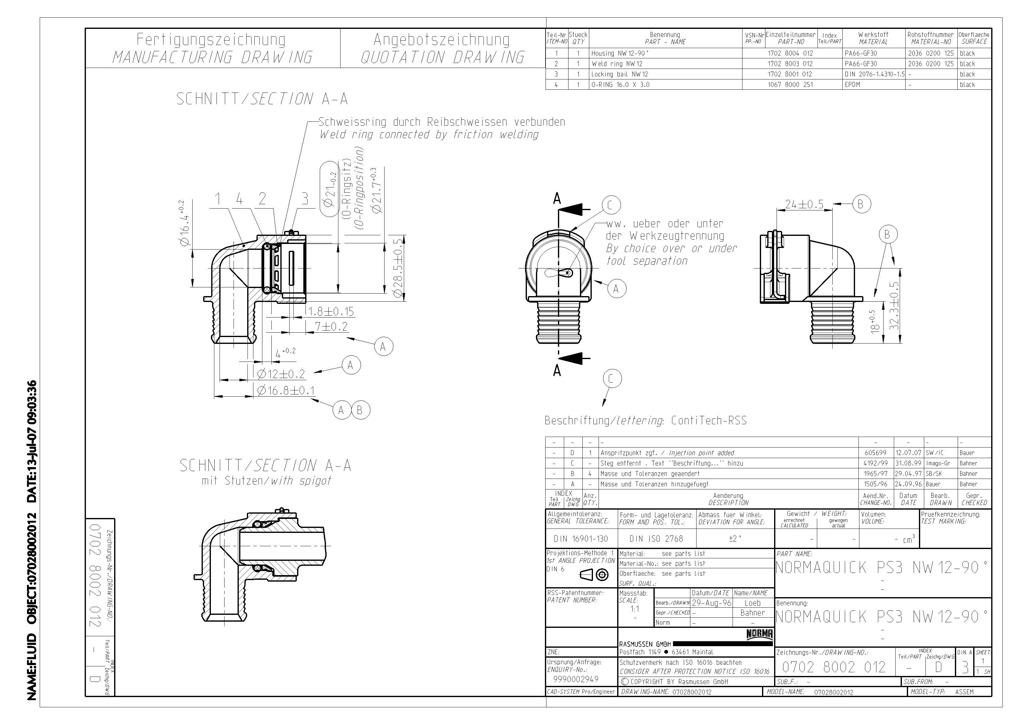 NQ-PS3 Steckverbindung NW 12 - 90° - EPDM (Sonderausführung)