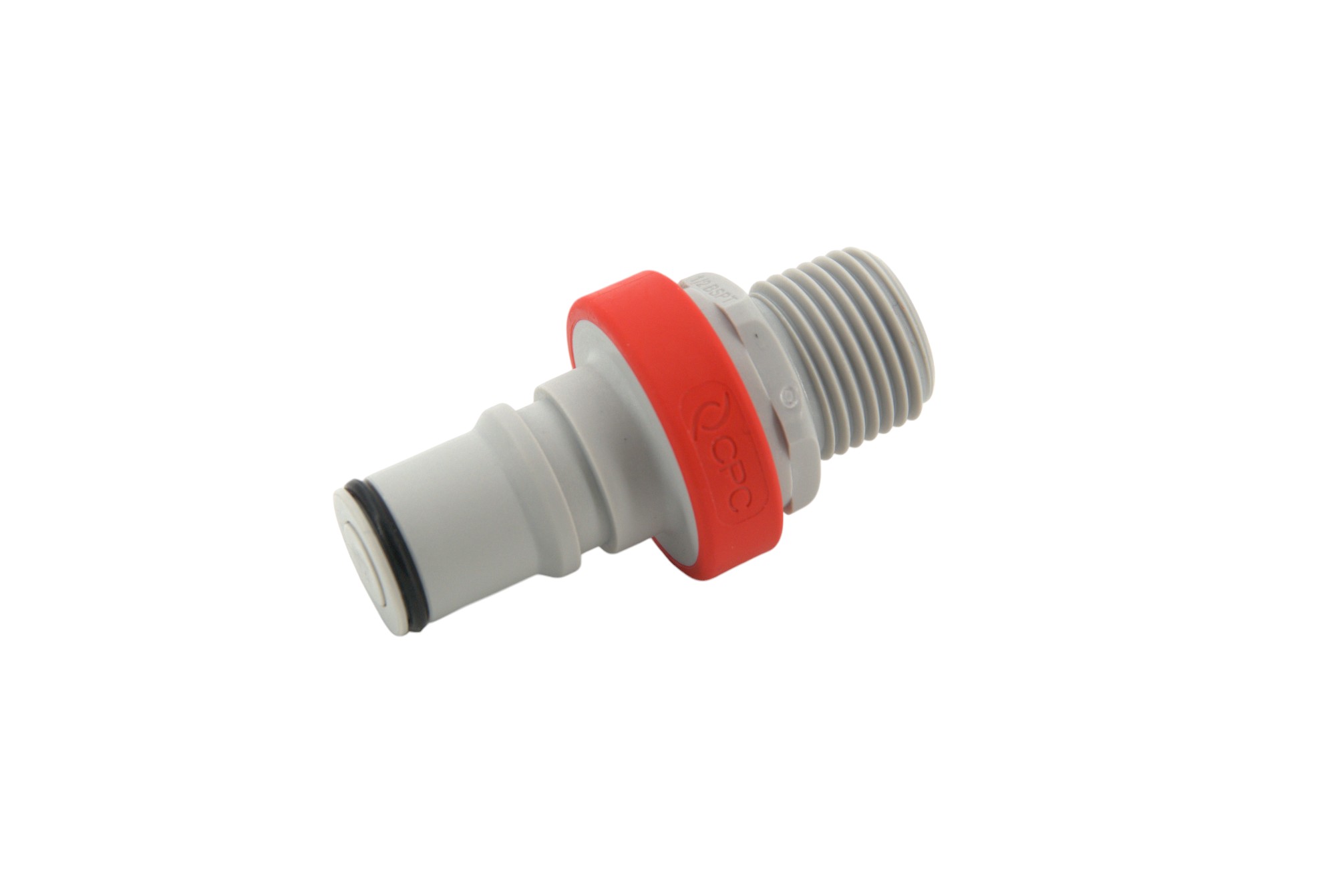 NS6D24008BSPTMRED - Stecker 1/2" BSPT Außengewinde, mit Absperrventil, EPDM-Dichtung - Rot