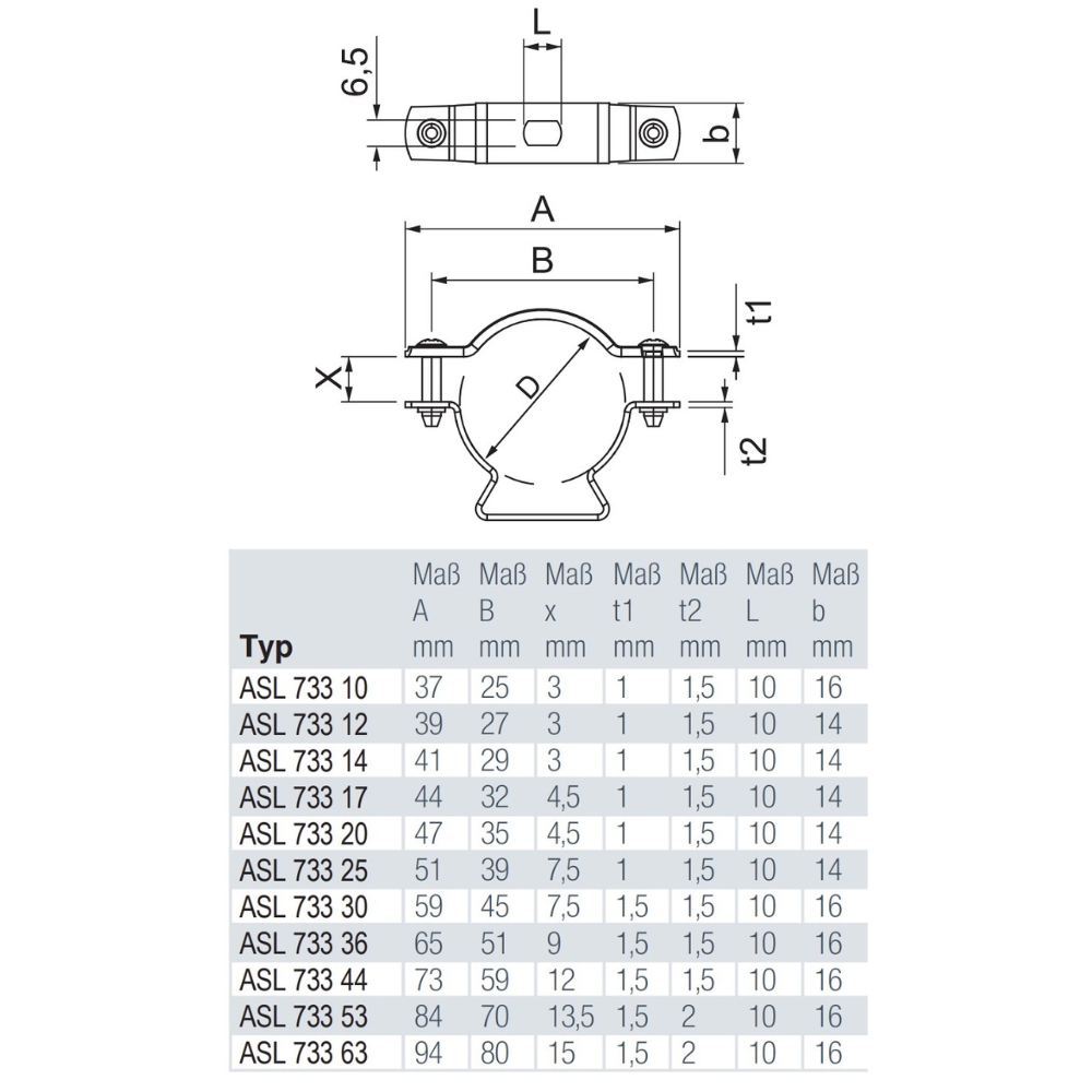 Kabel- und Rohr- Abstandsschelle OBO Typ ASL 733