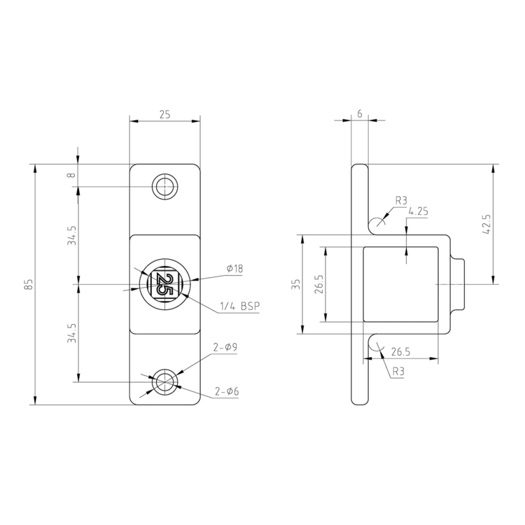 Rohrverbinder Ösenteil mit Doppellasche, quadratisch | 25x25 oder 40x40 - Typ 56s