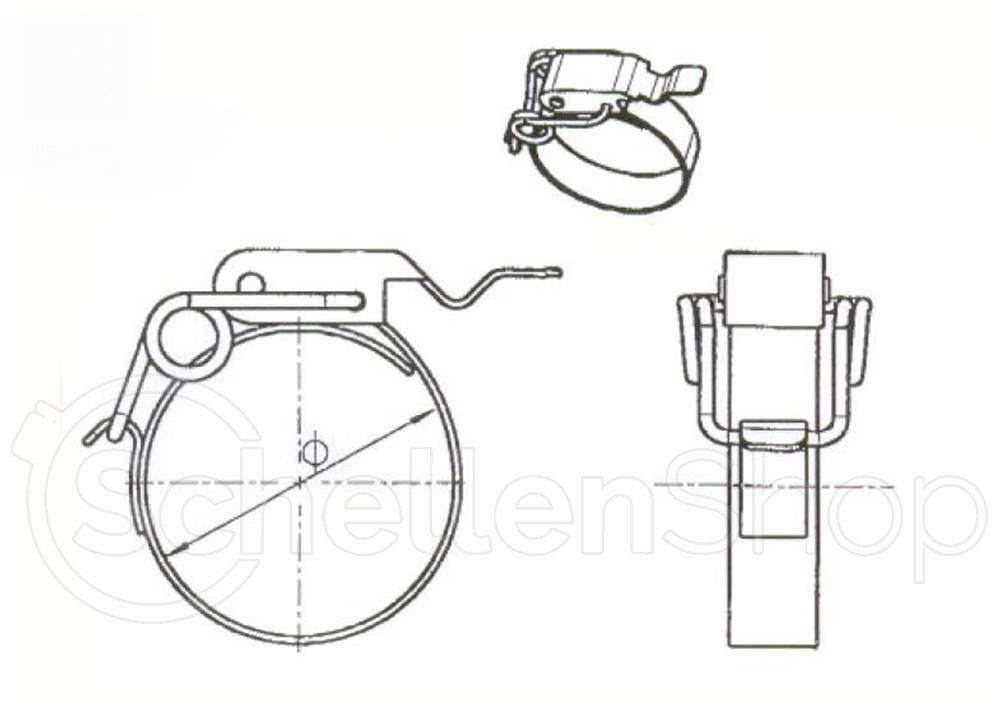 Schnellverschlusse Schelle SVS mit Federbügel | Edelstahl Schlauchschelle - technische Zeichnung