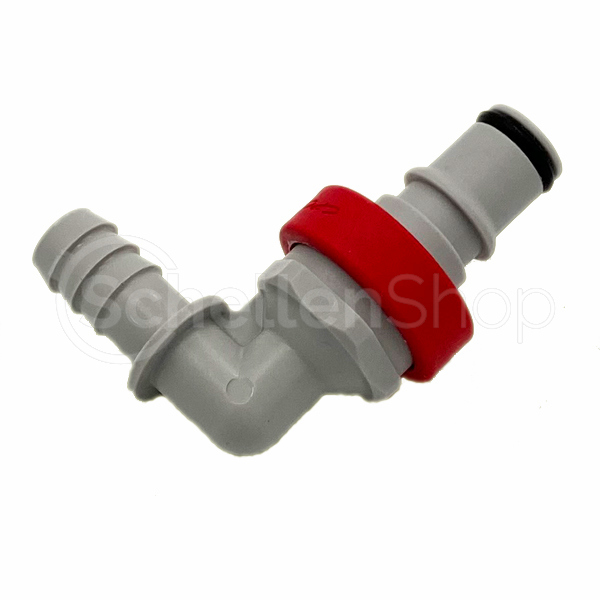 NS4D23006MRED | CPC-Winkelstecker mit 9,5 mm Schlauchanschluss und roter Farbkodierung