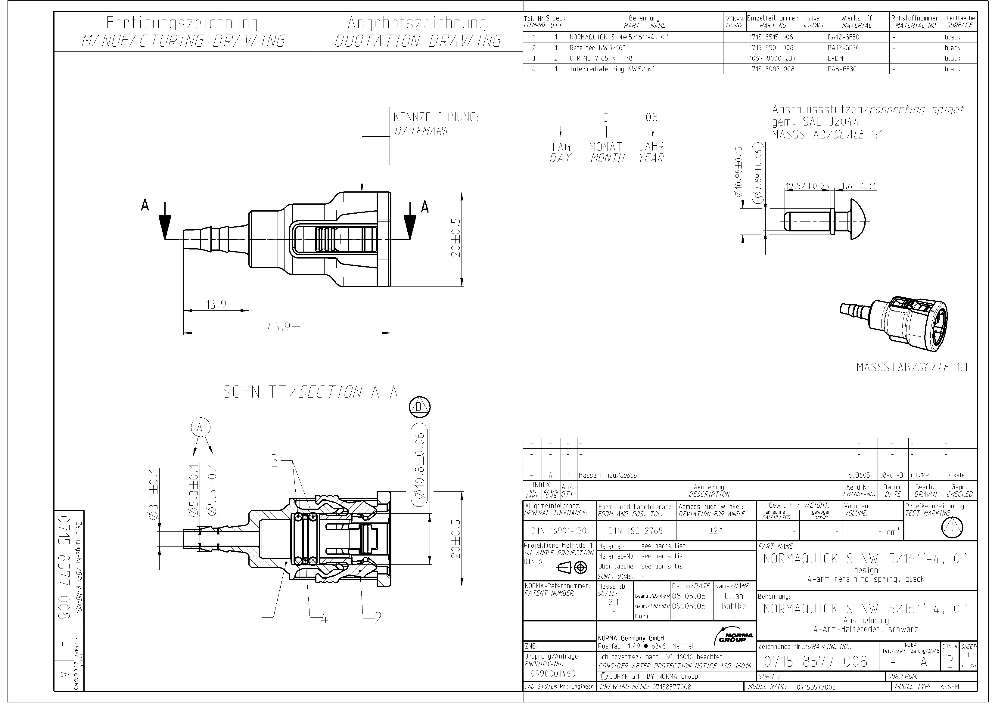 NQ-S gerade Steckverbindung NW 5/16", mit 4 mm Schlauchanschluss