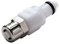 PMCD2004 - Stecker 6,4 mm AD / 4,3 mm ID Klemmringverschraubung, mit Absperrventil, Buna-N Dichtung