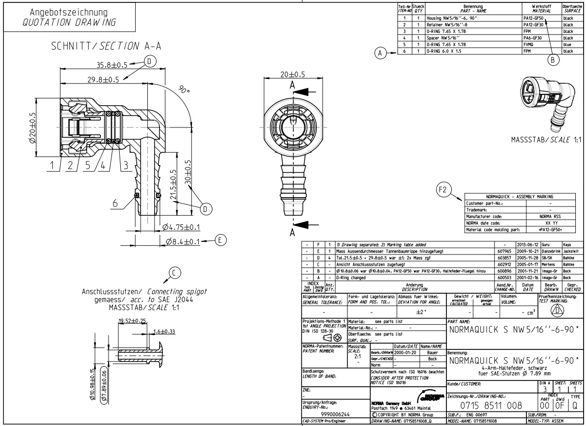 NQ-S 90°-Steckverbindung NW 5/16", mit 6 mm Schlauchanschluss