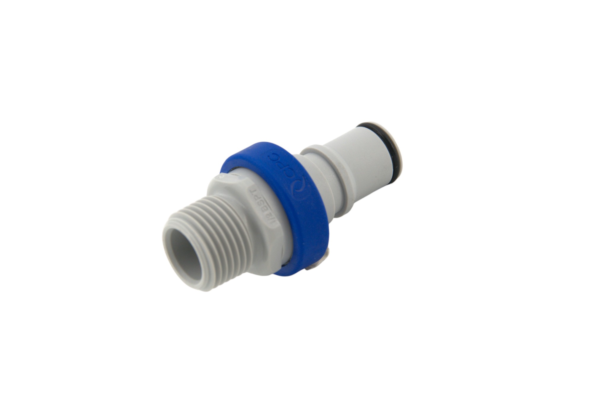 NS6D24008BSPTMBLU - Stecker 1/2" BSPT Außengewinde, mit Absperrventil, EPDM-Dichtung - Blau