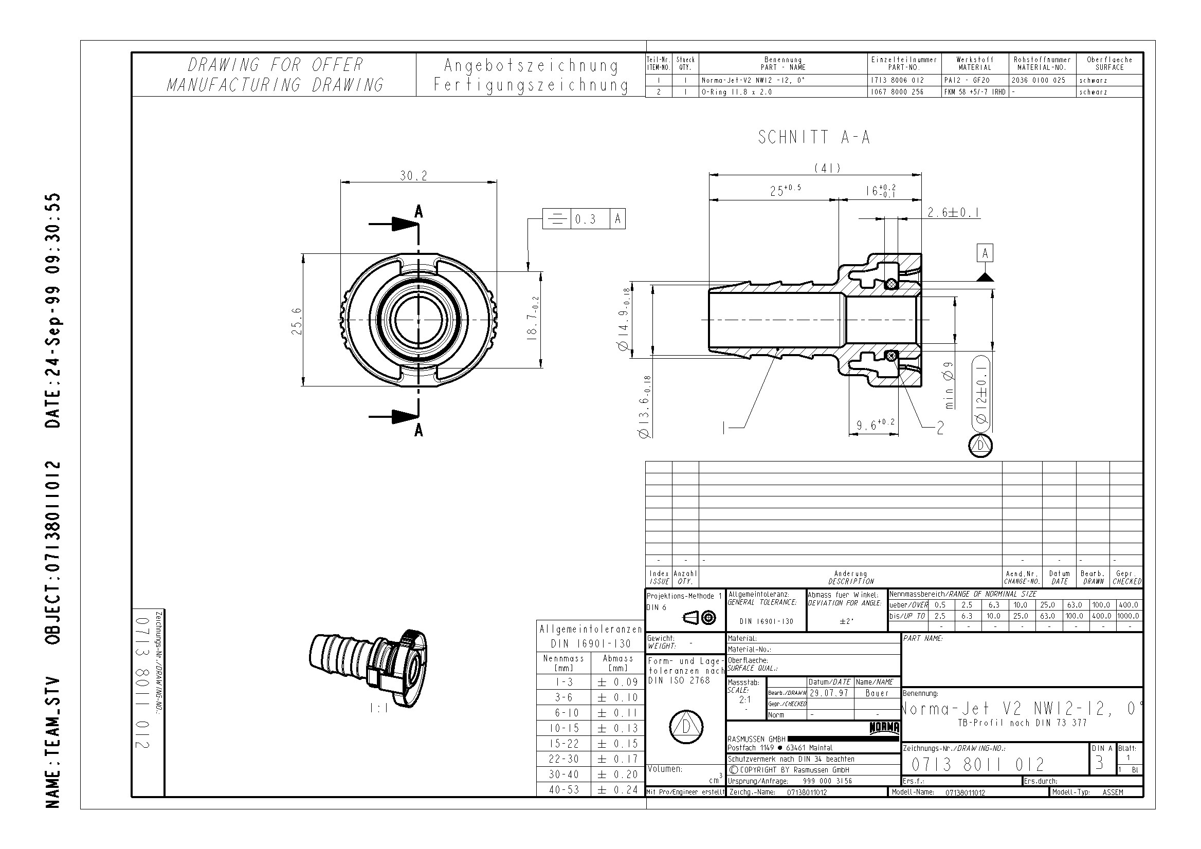 NQ-V2 Steckverbindung NW 12 - 12 - 0°, 12 mm Schlauchanschluss