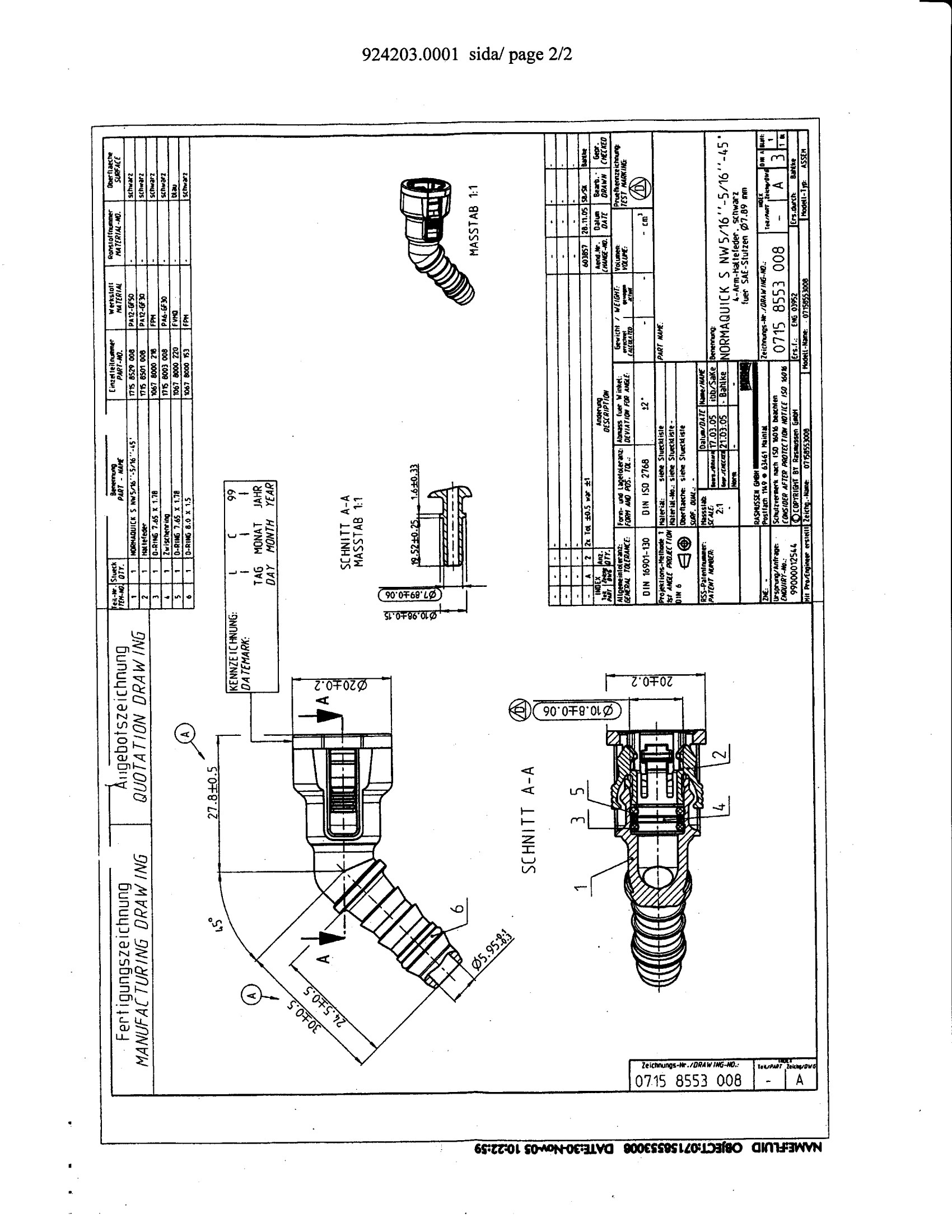 NQ-S 45°-Steckverbindung NW 5/16", mit 5/16" Schlauchanschluss (8 mm)