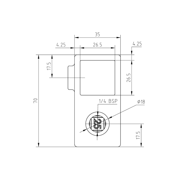 Rohrverbinder Kreuzstück vorgesetzt 90°, quadratisch | 25x25  - Typ 28S