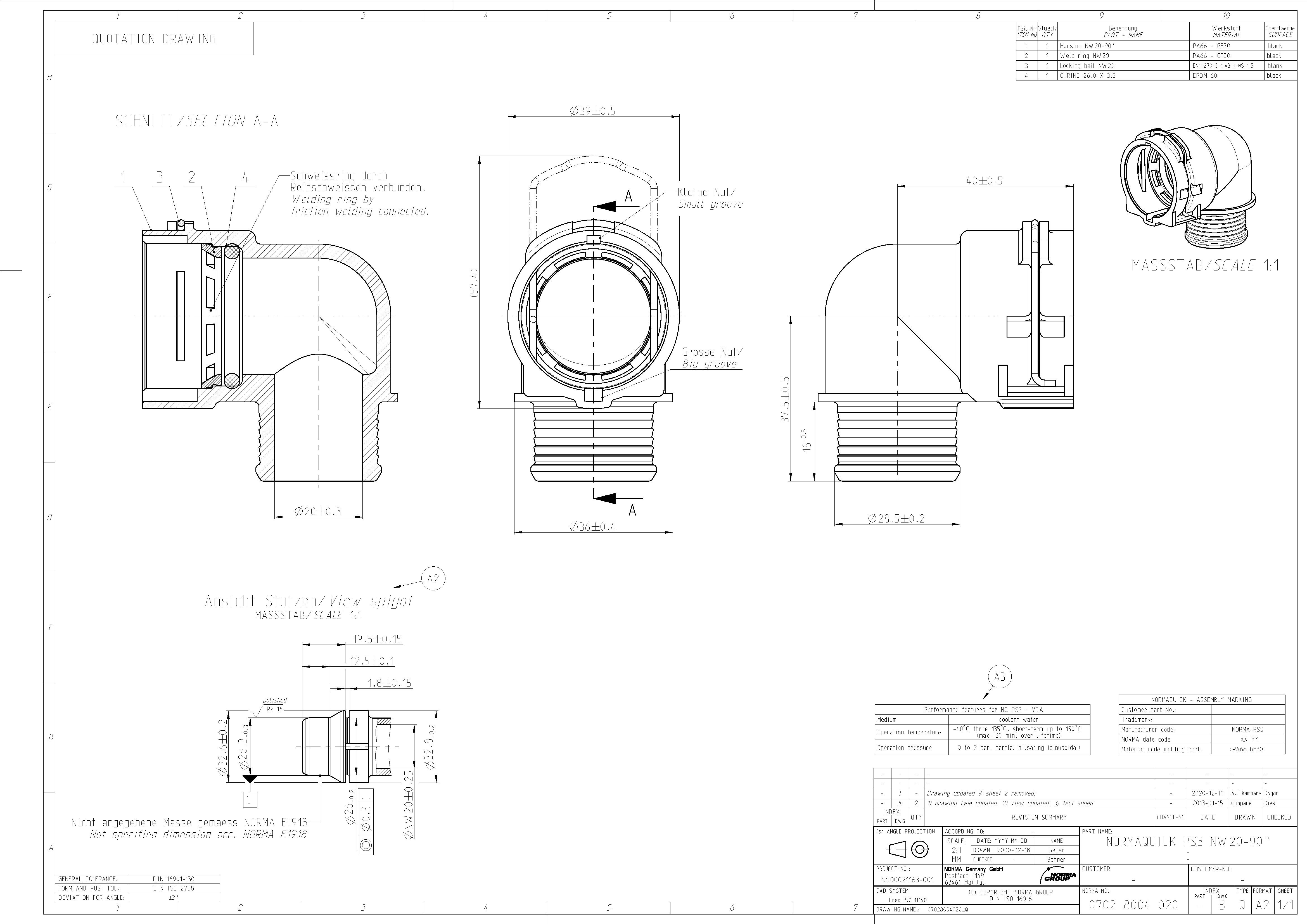 NQ-PS3 Steckverbindung NW 20 - 90° - EPDM