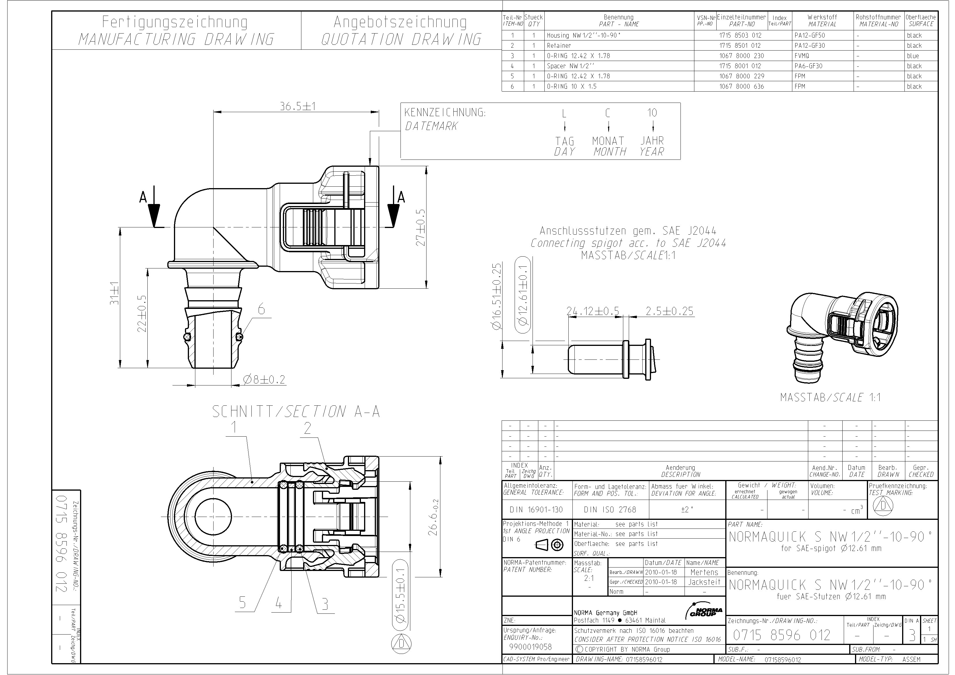 NQ-S 90°-Steckverbindung NW 1/2", mit 10 mm Schlauchanschluss