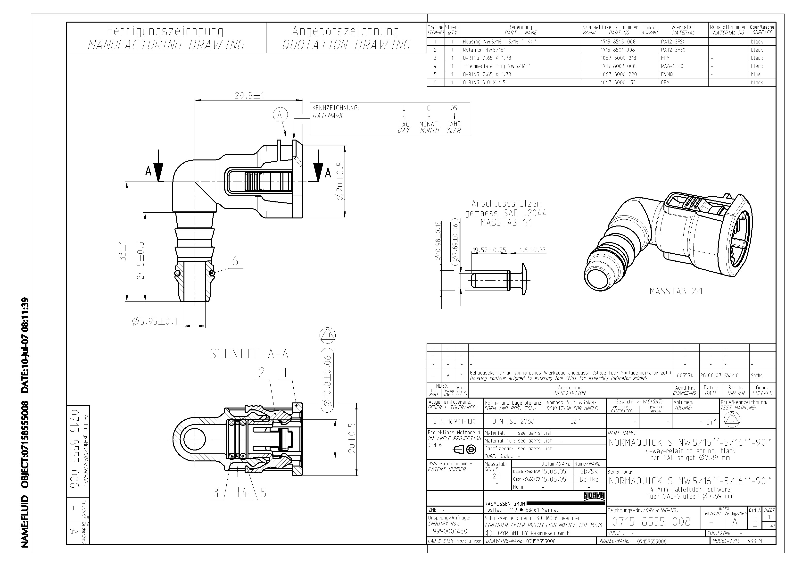 NQ-S 90°-Steckverbindung NW 5/16", mit 5/16" Schlauchanschluss (8 mm)