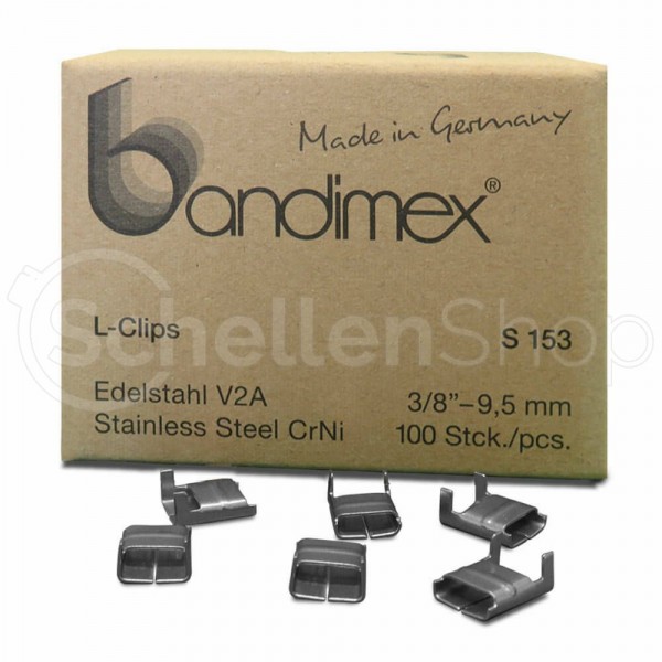 Bandimex L-Clips S153 für Bandbreite 9 mm (3⁄8″), V2A Edelstahl