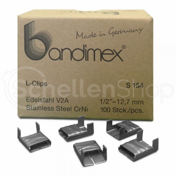 Bandimex L-Clips S154 für Bandbreite 13 mm (1⁄2″), V2A Edelstahl