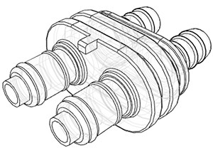 DPCD22006 | CPC Doppelstecker mit 9,5 mm Schlauchanschluss und Absperrventil