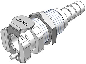 PMCD1604 - CPC Kupplung mit 6,4 mm Schlauchanschluss zur Plattenmontage mit Absperrventil, Buna-N Dichtung